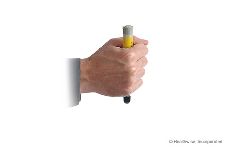 Holding epinephrine injector in fist